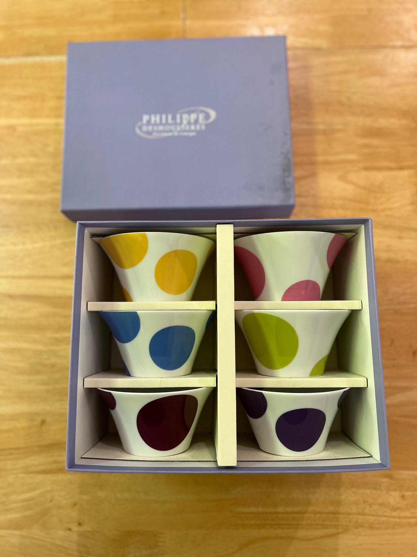 Full Set of Philippe Deshoulieres Limoges France  PolkaDot Porcelain Cream Bowls - Never used comes with original box