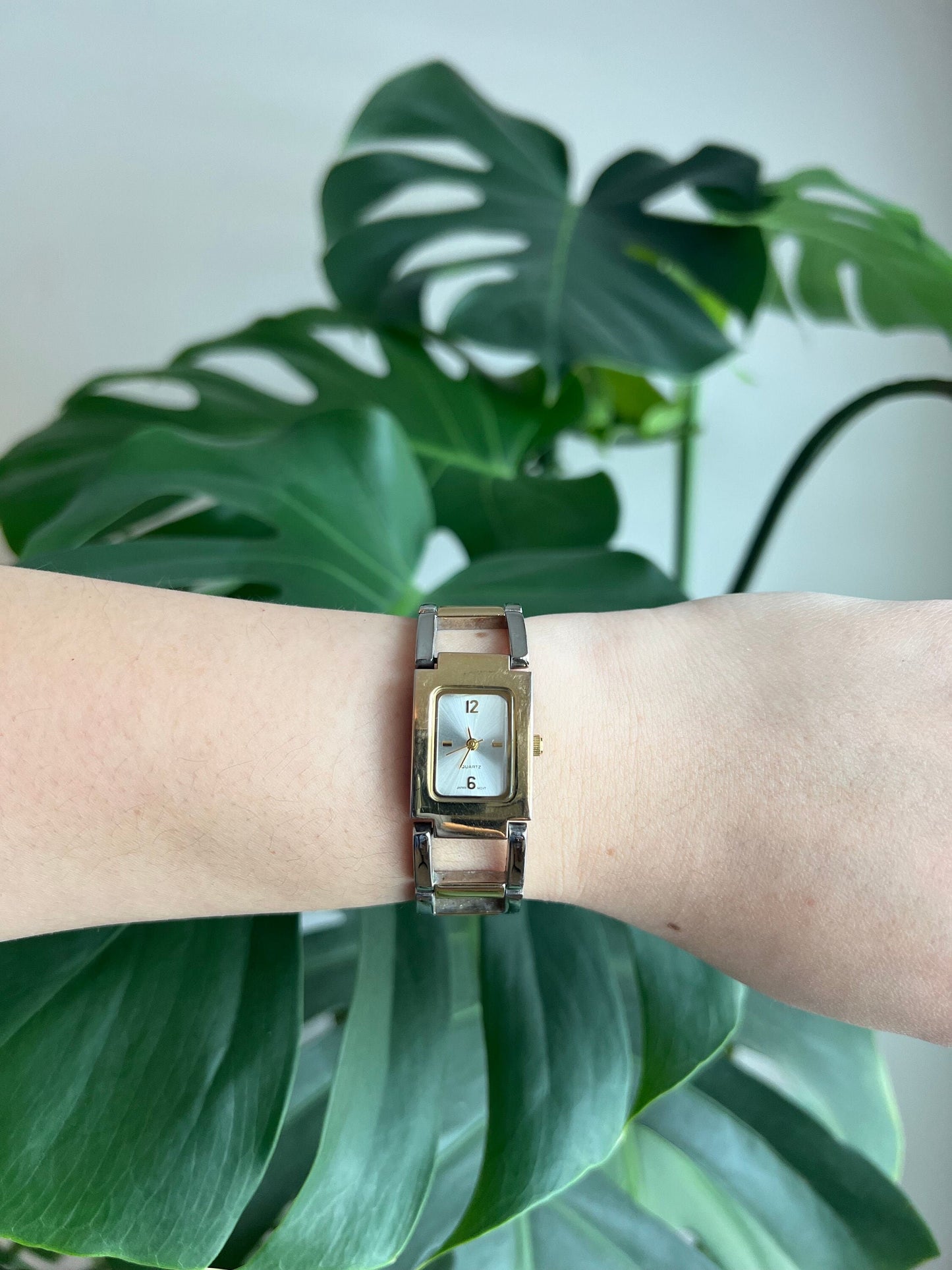 Vintage Quartz Dainty Watch | Rectangle Silver Dial | Silver/Gold Tone | Non-Working