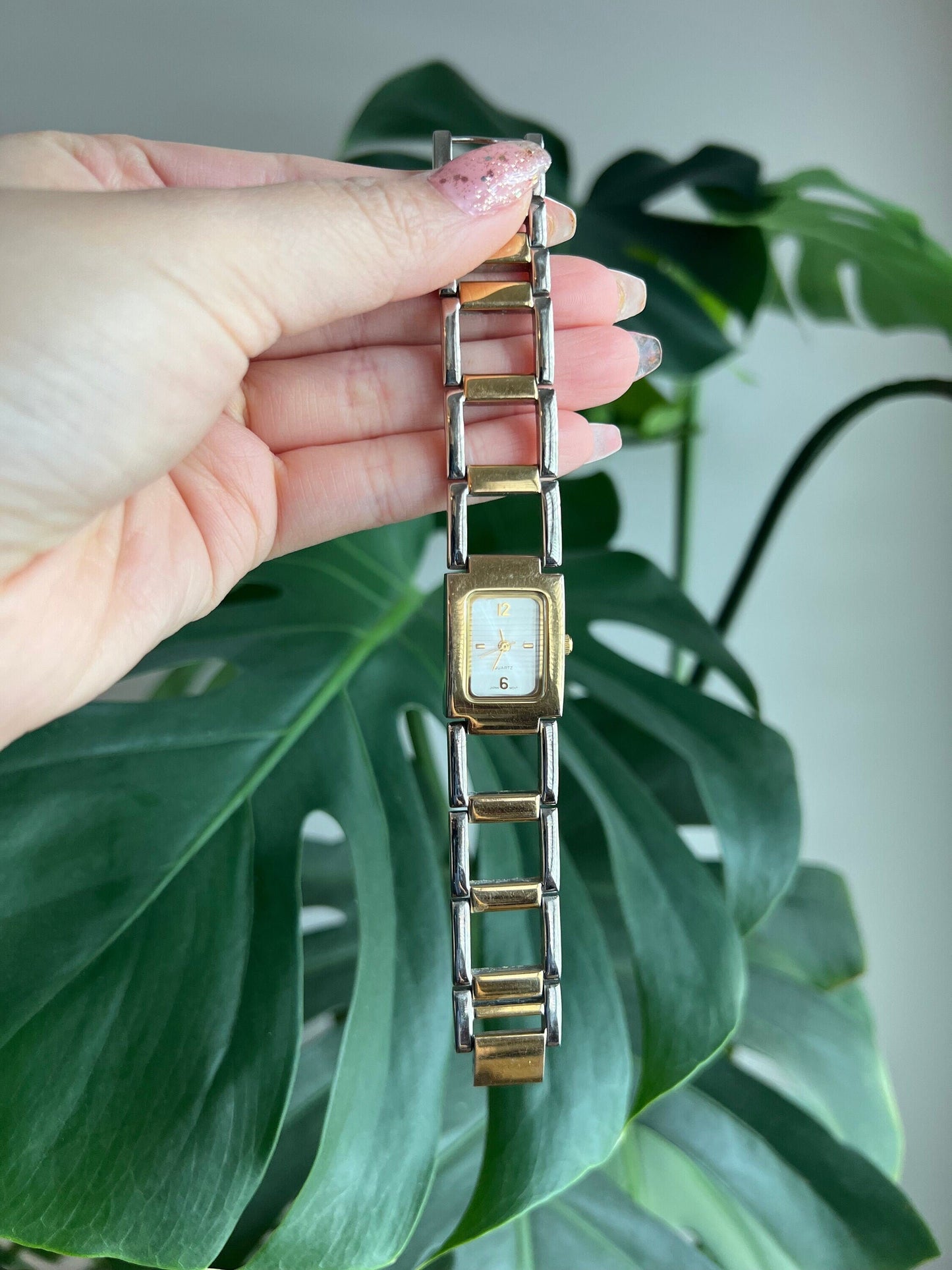 Vintage Quartz Dainty Watch | Rectangle Silver Dial | Silver/Gold Tone | Non-Working