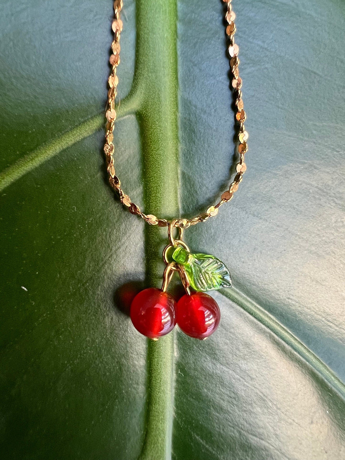 Dainty Cherry Gold Necklace | Stainless Steel | 18K Gold Filled | Waterproof