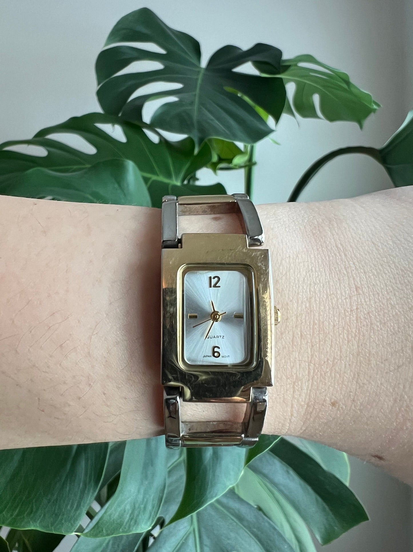 Vintage Quartz Dainty Watch | Rectangle Silver Dial | Silver/Gold Tone | Non-Working