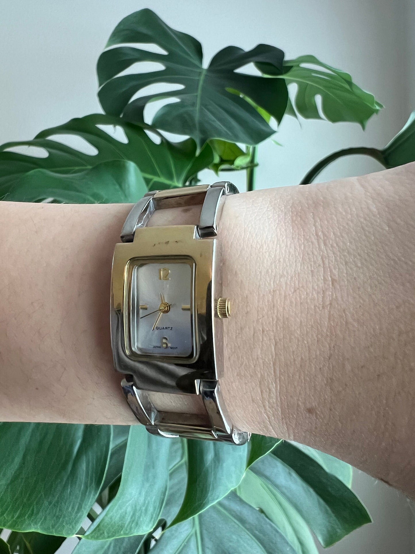 Vintage Quartz Dainty Watch | Rectangle Silver Dial | Silver/Gold Tone | Non-Working