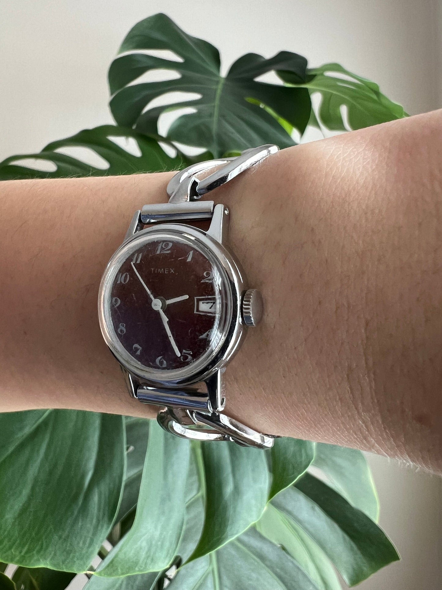 Vintage Timex Dainty Watch | Round Brown Dial | Silver Tone | Non-Working