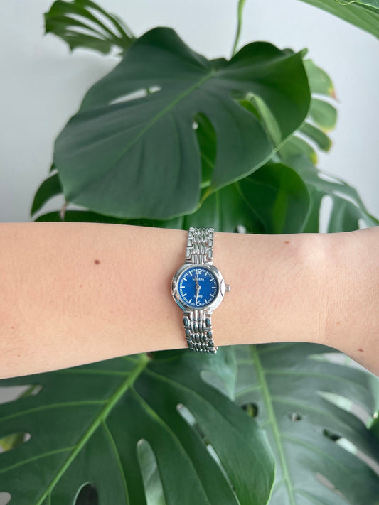 Vintage Geneva Dainty Watch | Blue Round Dial | Silver Tone