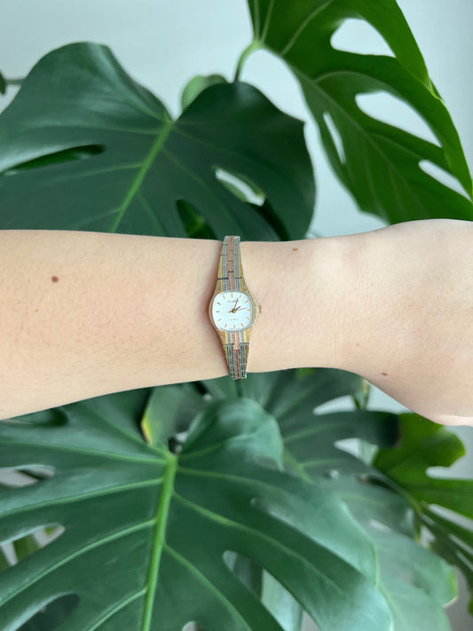 Vintage Helbros Dainty Women’s Watch | Round White Dial | Gold/Rose Gold/ Silver Tone