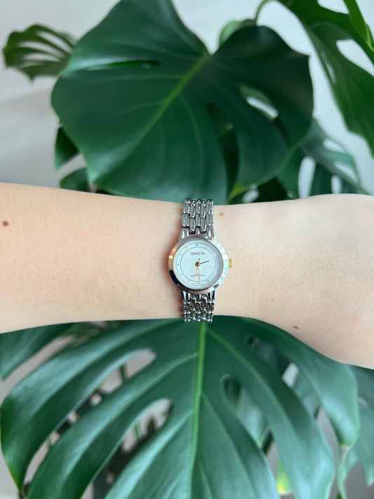 Vintage Geneva Dainty Women’s Watch | Round Dial | Silver Tone