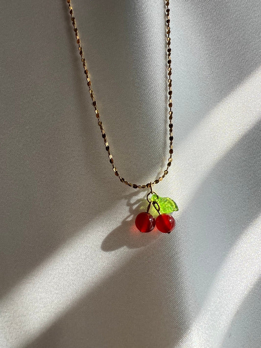 Dainty Cherry Gold Necklace | Stainless Steel | 18K Gold Filled | Waterproof