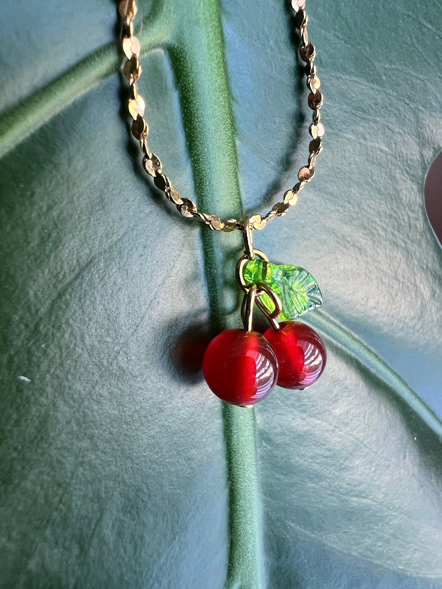 Dainty Cherry Gold Necklace | Stainless Steel | 18K Gold Filled | Waterproof