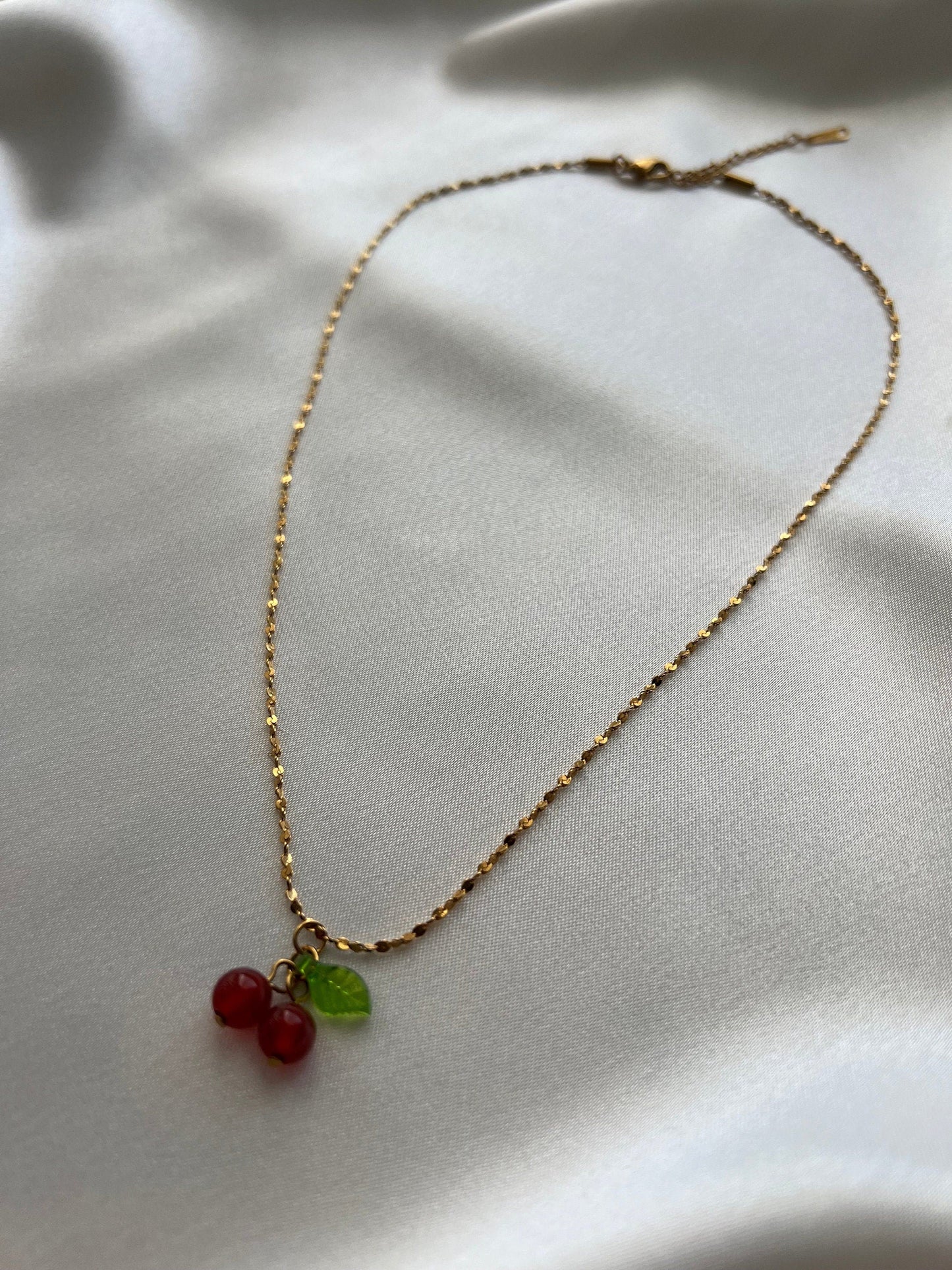 Dainty Cherry Gold Necklace | Stainless Steel | 18K Gold Filled | Waterproof