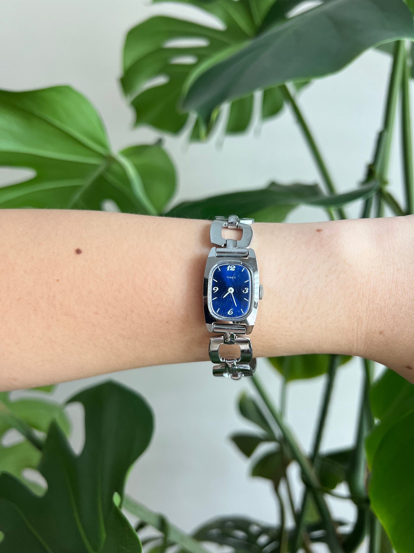 Vintage Timex Dainty Women’s Watch | Boxy Royal Blue Dial | Silver Tone | NON-WORKING