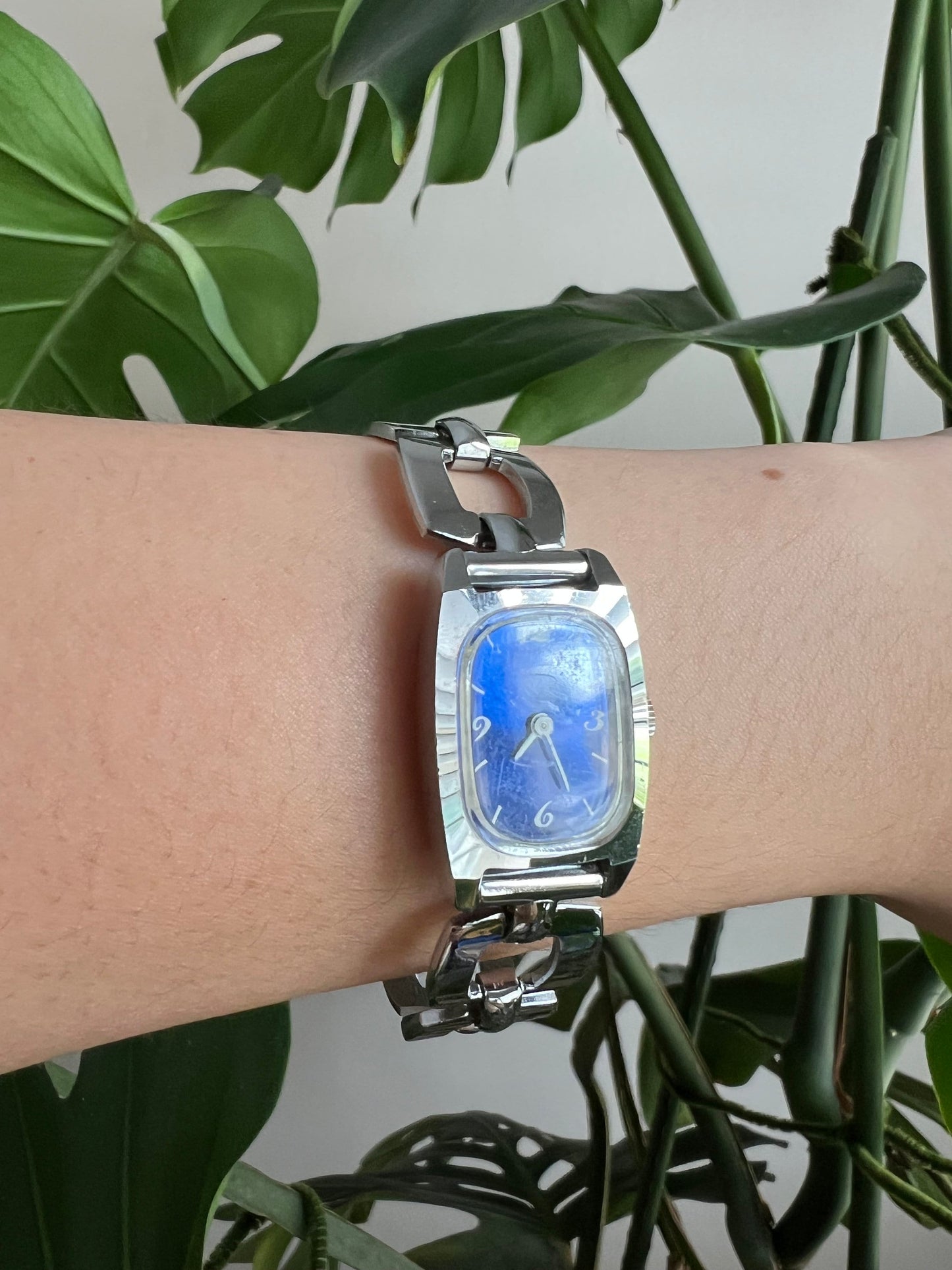 Vintage Timex Dainty Women’s Watch | Boxy Royal Blue Dial | Silver Tone | NON-WORKING