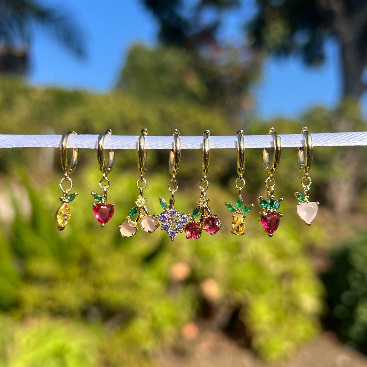 Dainty Fruit Hoop Earrings | Pineapple, Strawberry, Peach, Pink Cherry, Red Cherry, Apple, Lemon, Grape | 18K Gold Filled | Hypoallergenic