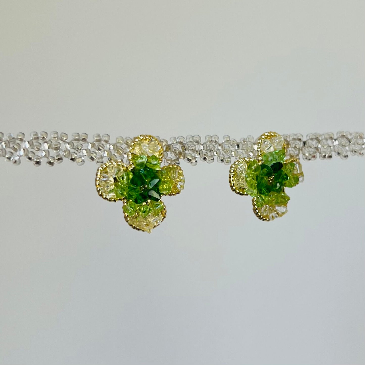 Pendant Stud Green Crystal Flower Earrings | 18K Gold Plated | Hypoallergenic