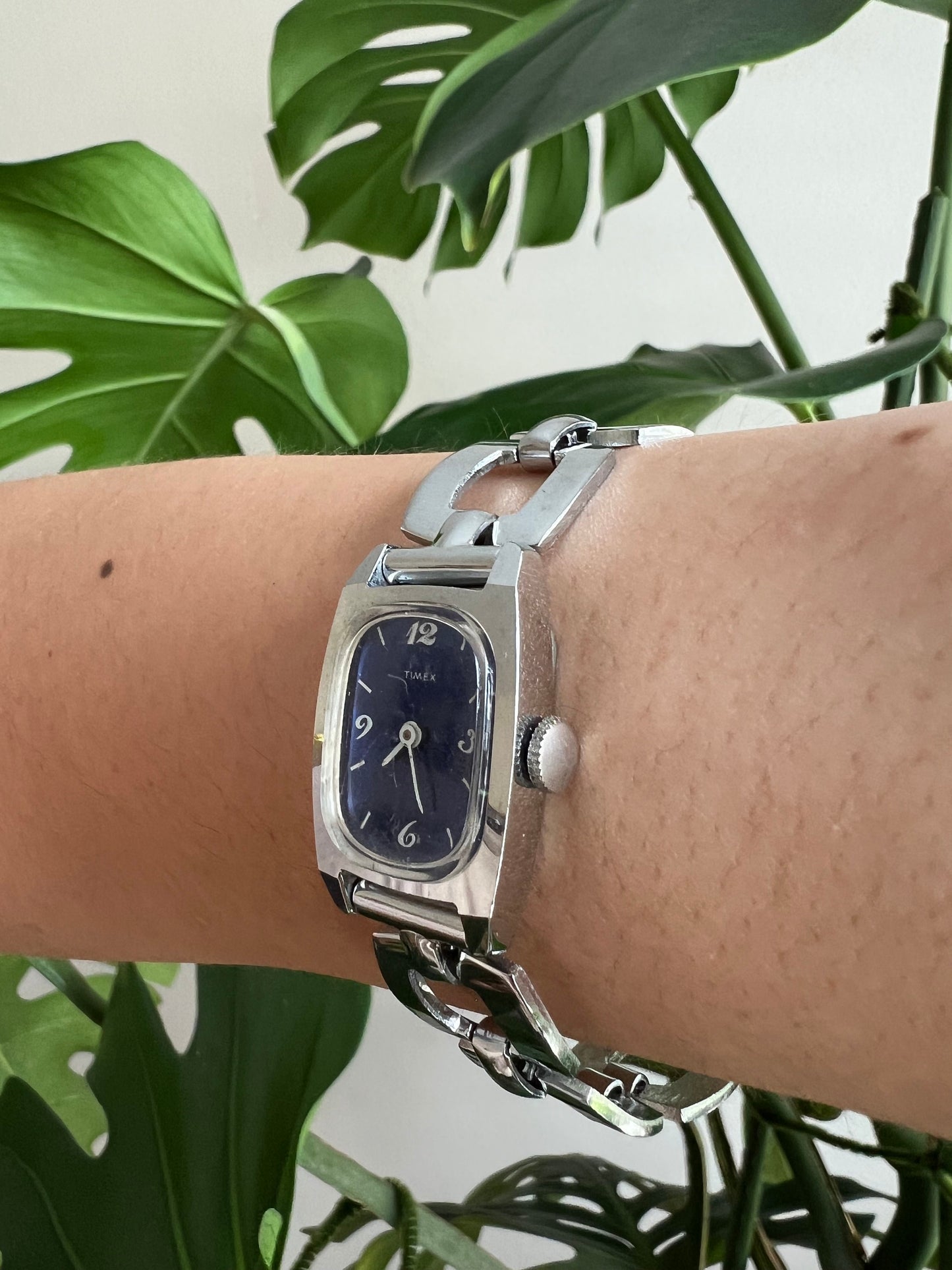 Vintage Timex Dainty Women’s Watch | Boxy Royal Blue Dial | Silver Tone | NON-WORKING