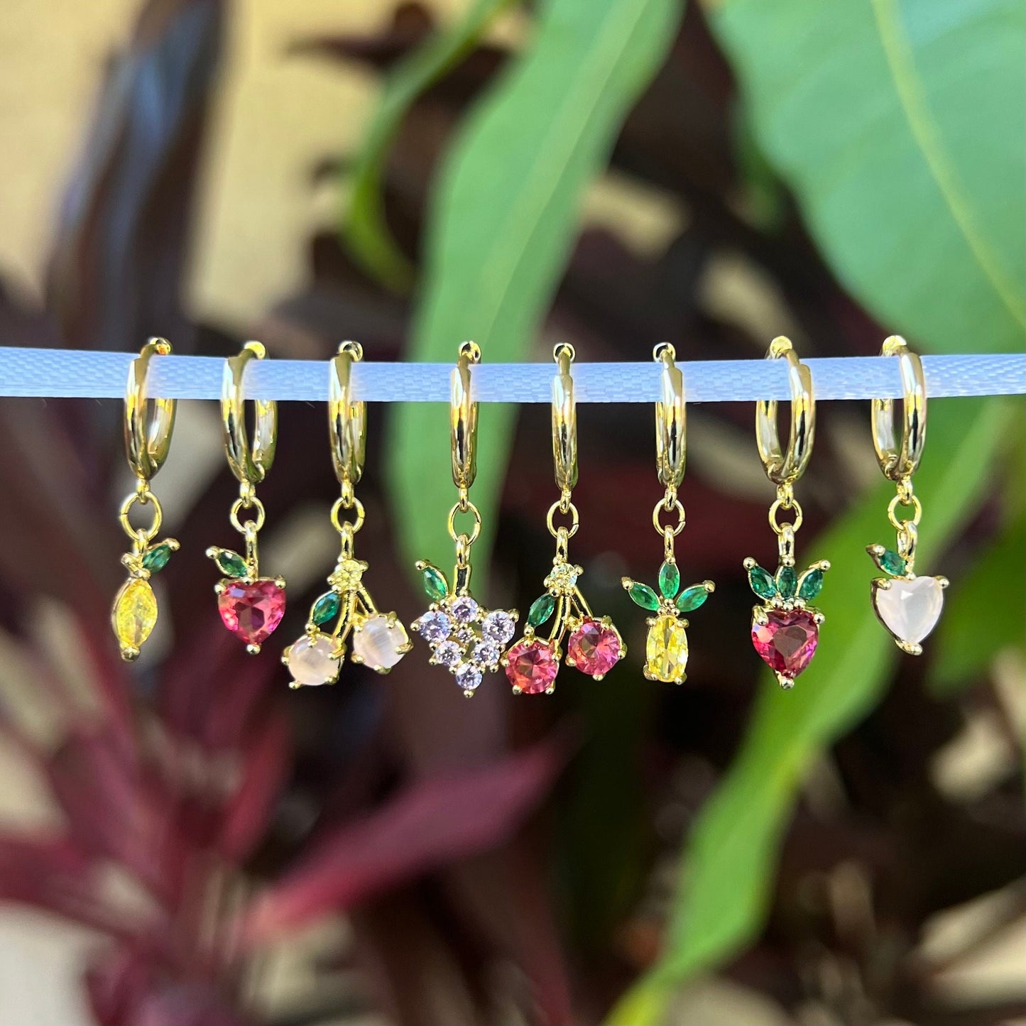 Dainty Fruit Hoop Earrings | Pineapple, Strawberry, Peach, Pink Cherry, Red Cherry, Apple, Lemon, Grape | 18K Gold Filled | Hypoallergenic