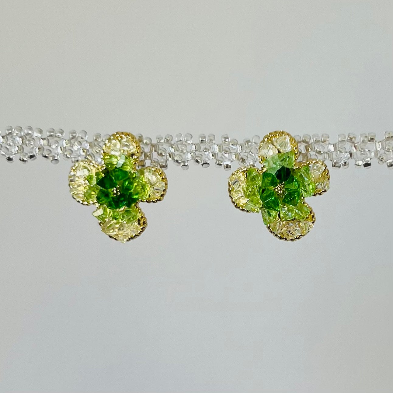 Pendant Stud Green Crystal Flower Earrings | 18K Gold Plated | Hypoallergenic