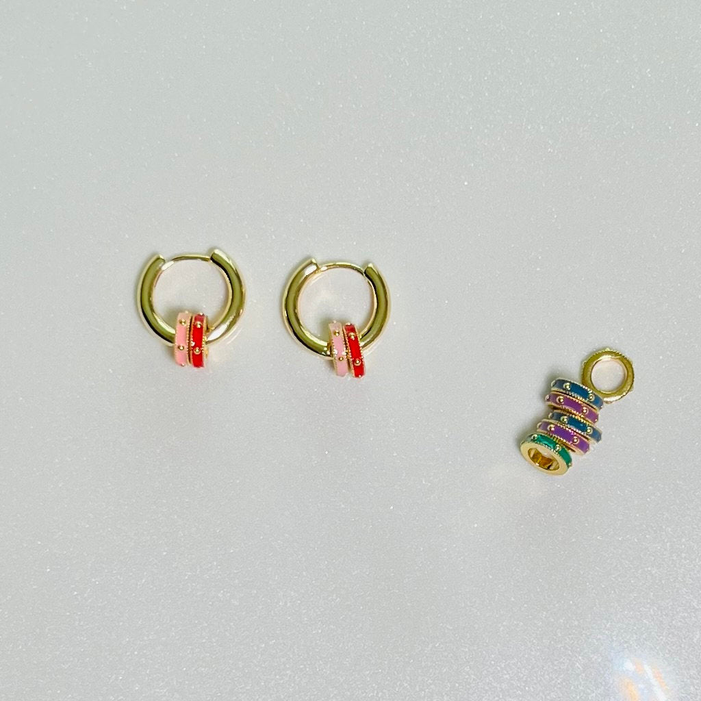 Dainty Interchangeable Gold Hoop Earrings | 18K Gold Filled | 5 Interchangeable Colors | | Hypoallergenic