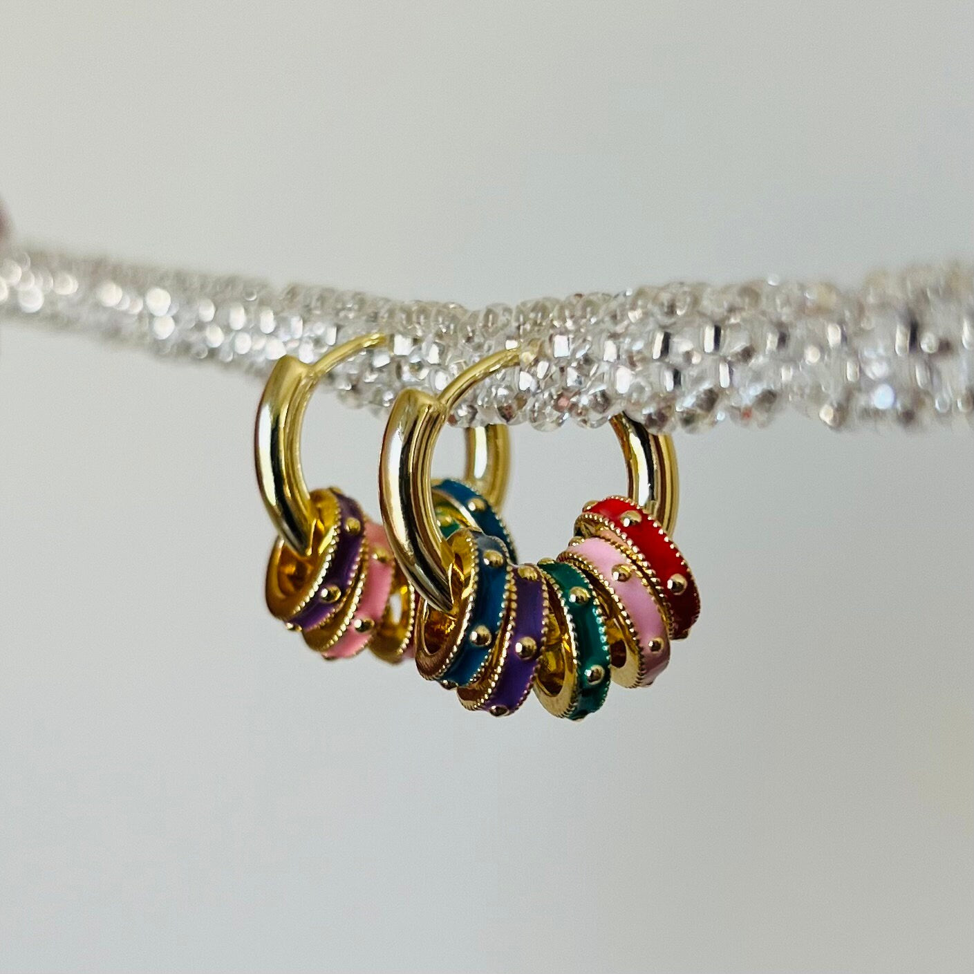 Dainty Interchangeable Gold Hoop Earrings | 18K Gold Filled | 5 Interchangeable Colors | | Hypoallergenic