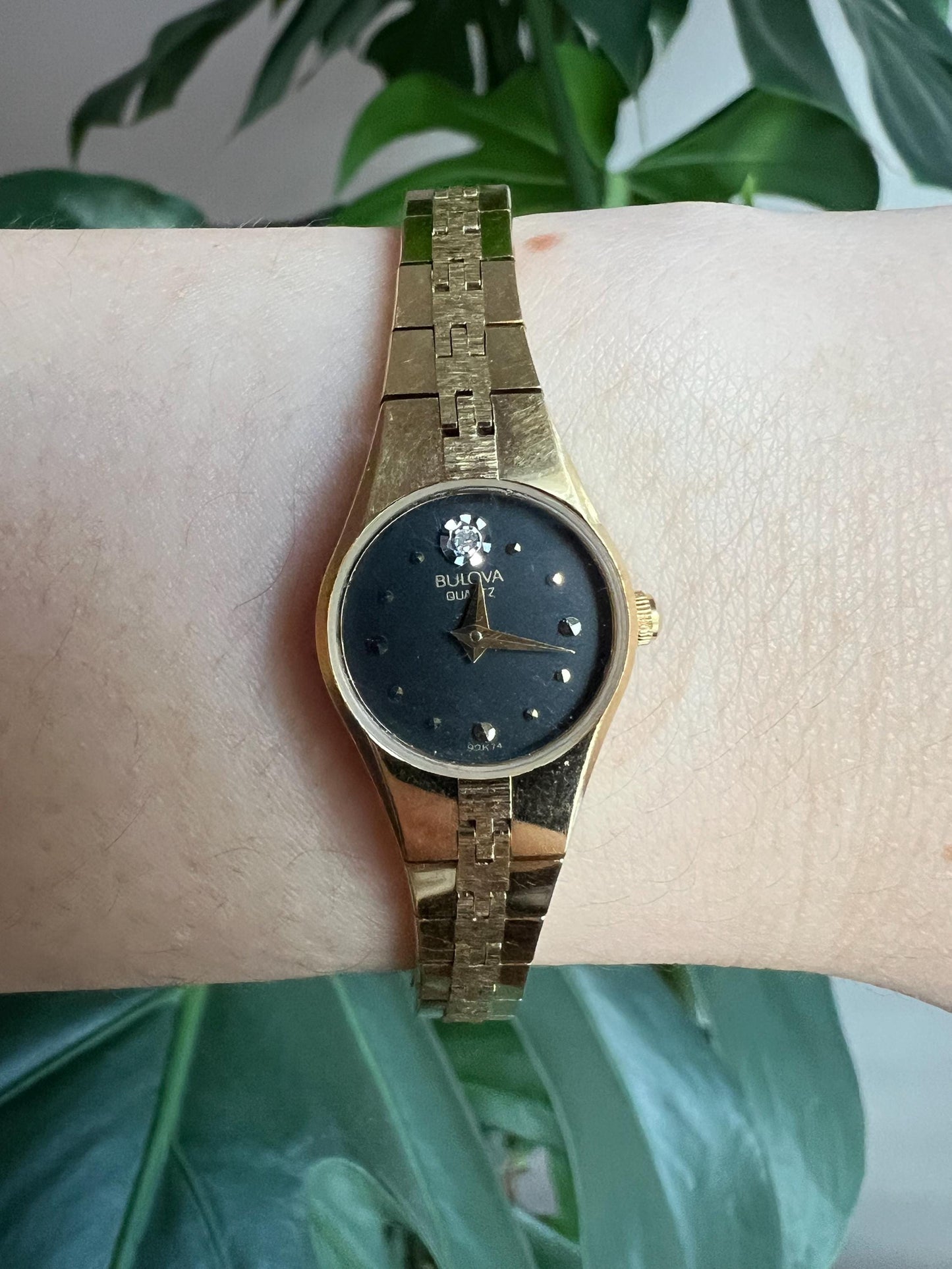 Vintage Bulova Dainty Women’s Watch | Round Black Dial | Gold Tone | Non-Working