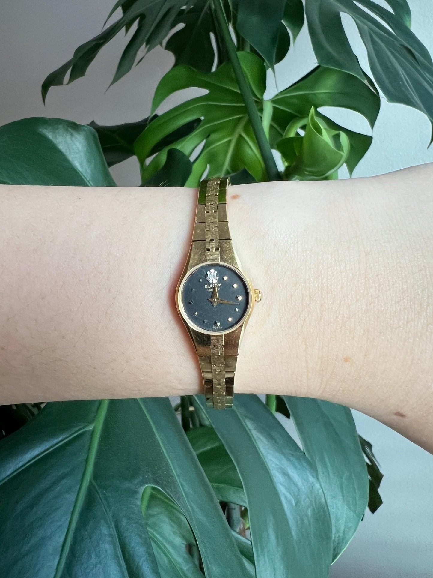 Vintage Bulova Dainty Women’s Watch | Round Black Dial | Gold Tone | Non-Working