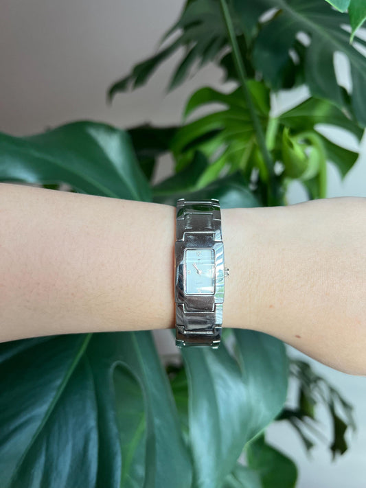 Vintage Focus Chunky Women’s Watch | Rectangle White Dial | Silver Tone | Bangle Watch