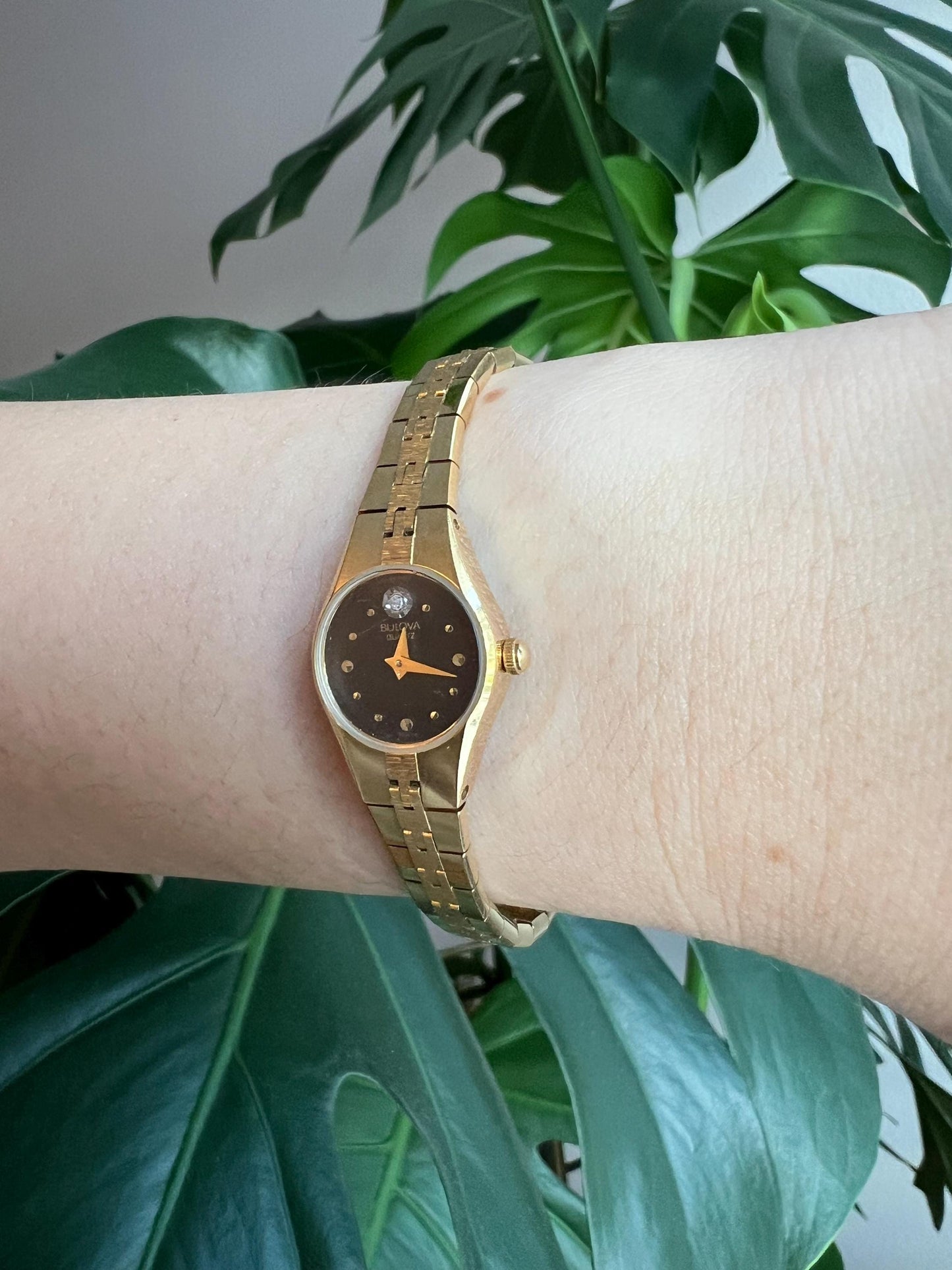 Vintage Bulova Dainty Women’s Watch | Round Black Dial | Gold Tone | Non-Working